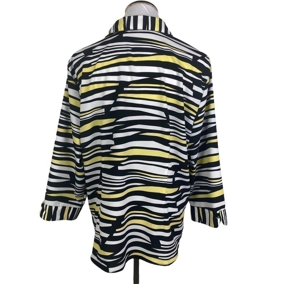 Alia Petite Striped Button Down Blouse Women's 16P Yellow Black 3/4 Sleeve - Picture 2 of 9